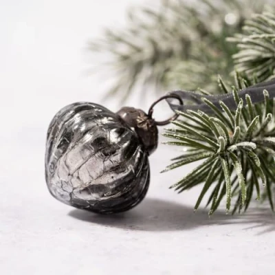 Image of Aurora Christmas Set of 6 Glass Lantern Baubles, Slate, 1&quot;