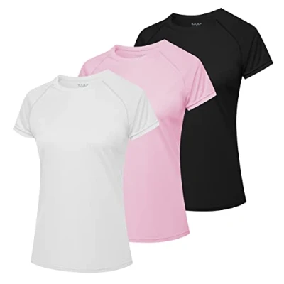 Image of MEETWEE Swim Shirts for Women, Short Sleeve T Shirt Athletic Casual Tops Quick Dry UPF 50+ Running Surfing Workout Yoga Sun Tee