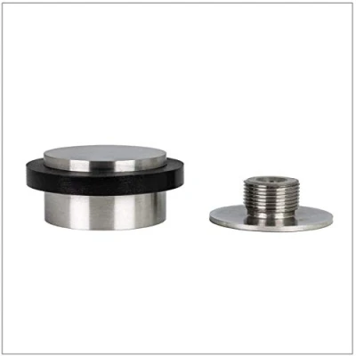 Image of EVI Herrajes Door Stop 0.9&quot; X 1.77&quot; Adhesive Dual Installation or Threaded Base Satin Matt INOX Finish Black Natural Silicone Rubber Includes Screw + Fixing Plug Mod. I 103 DUALMT