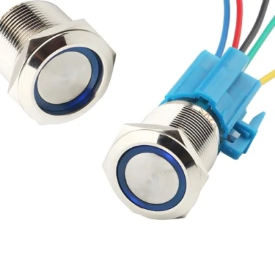 Image of CESFONJER Metal Latching Pushbutton Switch, Waterproof Toggle Switch with Wire Socket Plug, Silver Stainless Steel Blue LED Ring Suitable for 19mm 3/4&quot; Mounting Hole 12V Power (Blue)