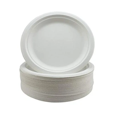Image of We Can Source It Ltd Super Rigid Plates Sugarcane Fibre Bagasse 9 inch 23cm Compostable, Eco friendly Biodegradable Disposable Pack of 50