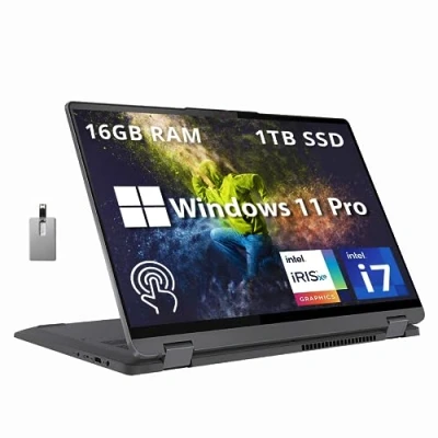 Image of LENOVO IdeaPad Flex 5 16&quot; 2 in 1 2.5K IPS Touchscreen Laptop, Intel Core i7 1255U, 16GB RAM, 1TB SSD, Backlit Keyboard, Fingerprint Reader, Win 11 Pro, Storm Grey, 32GB Hotface USB Card