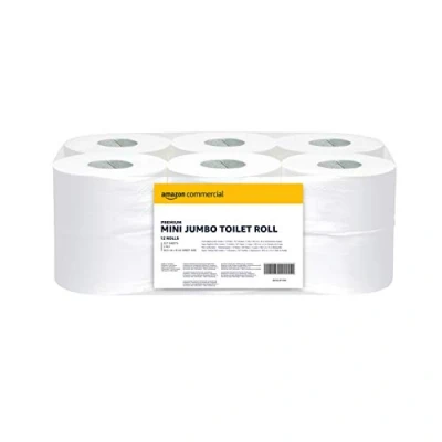 Image of AmazonCommercial Mini Jumbo Toilet Roll, 2 ply Premium, Unscented, 12 Rolls (1 pack), 557 Sheets per 6684 Count, Sheet Size: 30.5 cm x 9