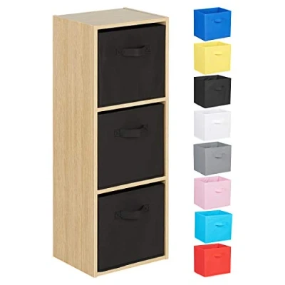 Image of Hartleys 3 Tier Oak Cube Unit Black Boxes