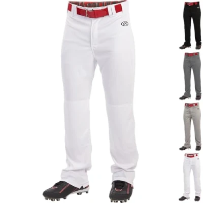 Image of Rawlings Men&#039;s Launch Series Baseball Pant Full Length Semi Relaxed Fit Adult Sizes Solid Color Options White