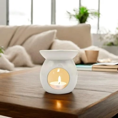 Image of FabFinds Wax Melt Essential Ceramic Oil Burner Diffuser Home Décor Gift (10cm, White, 3)