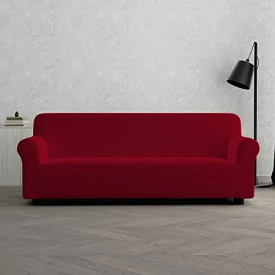 Image of Italian Bed Linen Dahlia elastic sofa cover, Bordeaux, 3 PLACES