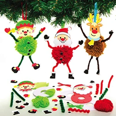 Image of Baker Ross AX486 Christmas Pom Kit Pack of 3, Crafts for Kids, Creative Art and Craft Supplies Children to Make Decorate,