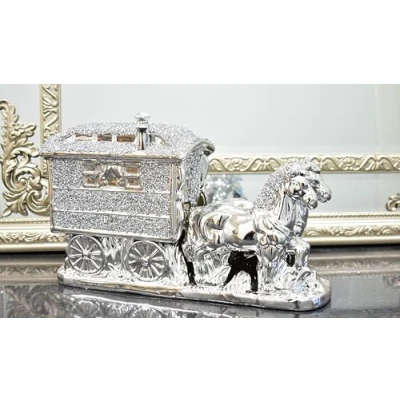 Image of DEENZ Ornaments Horse With Wagon Gypsy Crushed Diamond Carriage Ornament Shelfsitter Bling