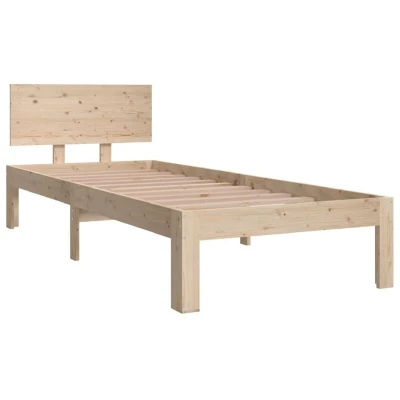 Image of vidaXL Small Single Solid Pinewood Bed Frame 75x190 cm Untreated Natural Finish, Plywood Slatted Base for Mattress Support, Rustic Design Bedroom Furniture, Brown Wood