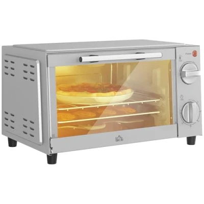 Image of HOMCOM Mini Oven, 9L Countertop Electric Grill, Toaster Oven with Adjustable Temperature, Timer, Dishwasher Safe Baking Tray and Wire Rack, 750W, Silver