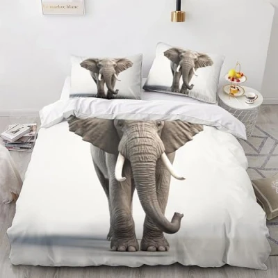 Image of OPSREY Elephant Luxe Duvet Cover Set Hidden Zipper African Quilt with Pillowcases Bedding Soft Microfiber Comforter Various Sizes for Kids Adults King（220x240cm）