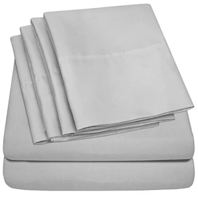 Image of King Size Bed Sheets 6 Piece 1500 Supreme Collection Fine Brushed Microfiber Deep Pocket Sheet Set Bedding 2 Extra Pillow Cases, Great Value, King, Silver