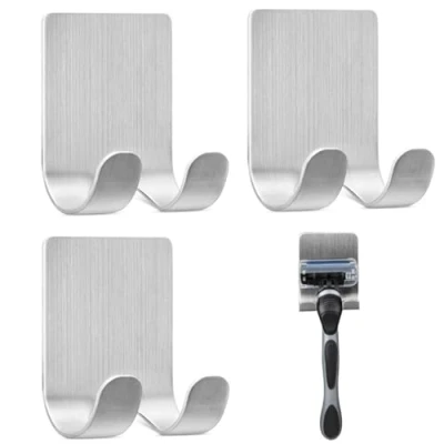 Image of Razor Holder for Shower, 3 Pcs Waterproof Self Adhesive Shower Stainless Steel Shaver Multi Purpose Hook Shaving Plug Keys Kitchen Utensils Towel Robe