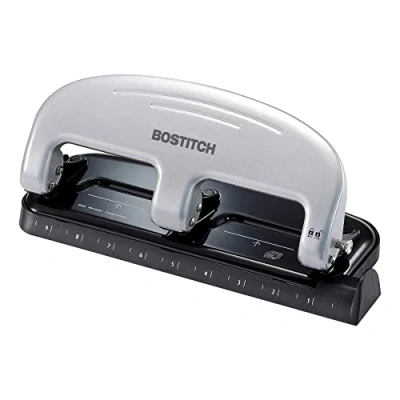 Image of Bostitch Office EZ Squeeze 3 Hole Punch, 20 Sheet Capacity, Reduced Effort, No Jam Technology, Silver, 2&quot; x 4.4&quot; 11.1&quot;