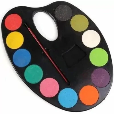 Image of JUMBO CHILDRENS Painting Set WITH Paint BRUSH, Washable Watercolor Palette, Children&#039;s Includes 12 Watercolors Paints &amp; 1 Paintbrush, Drawing Colors