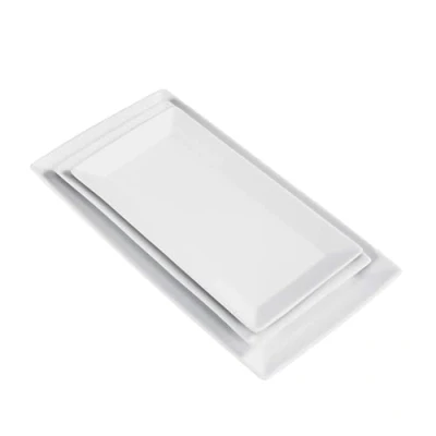 Image of Amazon Basics Dinner Dessert Set, Party Platter Appetizer, 3 Piece Porcelain, 32.38 cm, 28 25.4 White (Previously AmazonCommercial brand)