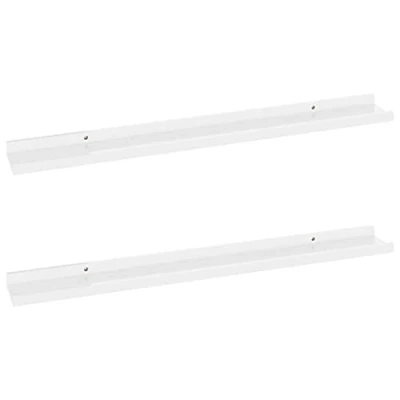 Image of vidaXL White Glossy Wall Shelves, 80x9x3 cm, Set of 2, Sturdy MDF Material, for Living Room, Bedroom, and Office