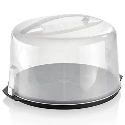 Image of Grizzly round cake transport box with click lock, Ø 14&quot;, 8&quot; high, cover piece dividing aid, extra high