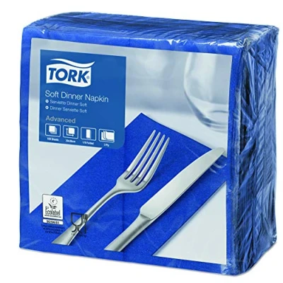 Image of Tork 477619 Soft Dark Blue Dinner Napkin 1/8 Folded / 3 Ply Advanced, Absorbent Unprinted Serviette in Navy 12 x 100 Sheets (WxL: 9.8cm 19.5cm)