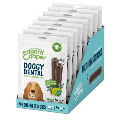 Image of Edgard &amp; Cooper Treats Dental Stick, Medium Eucalyptus Apple (8 x 7 stick pack), Natural Dog Chew Sticks, Hygiene, One per Day, Low Calorie, Long Chewing, Fresh Breath