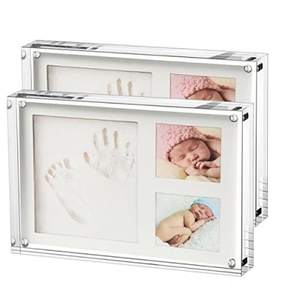 Image of Boxalls Acrylic Photo Frame 9 x 13 cm (3.5 5 inch) Set of 2, Double Sided Picture with Magnetic, Clear Frameless Desktop Block