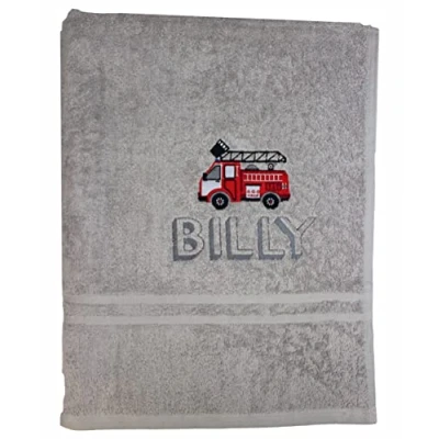 Image of TeddyTs Personalised Fire Engine Grey Bath Towel