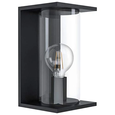 Image of EGLO Cascinetta Outdoor Wall Light, 1 Bulb Vintage, Retro, Light Made of Galvanised Steel in Black and Clear Glass, Lamp with E27 Socket, IP44