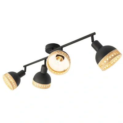 Image of Lindby Lonnaris spotlight, rattan, black, 4 bulb