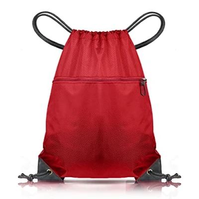 Image of CHEPULA Drawstring Gym Bag, Large Sports Backpack String Swim PE Bags for Women Men, Travel Beach Bag with Waterproof (Red)
