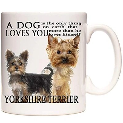 Image of KAZMUGZ Yorkshire Terrier Coffee Mug. A Dog Loves You. 11oz ceramic Yorkie Photo Gift for Owners