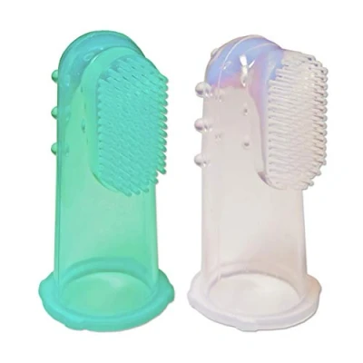 Image of 2 x Baby Silicone Finger Toothbrush Infant Gums Massager Brush (Clear &amp; Green)