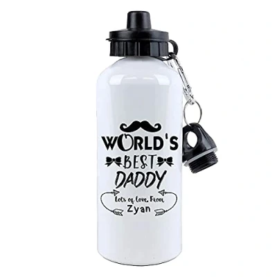 Image of Personalised World&#039;s Best Daddy Fathers Day Moustache/Bow Love ANY NAME Funny Gift for Dad Birthday Aluminium 500 ml Water Bottle sports bottle.