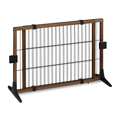 Image of Relaxdays Safety Gate for Children &amp; Pets, HxD: 71 x 107 172 cm, with Feet and Floor Protectors, Free Standing, Brown, Wood