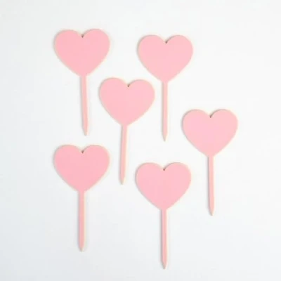 Image of Pink Heart Pick Acrylic Cake Toppers Pack of 6