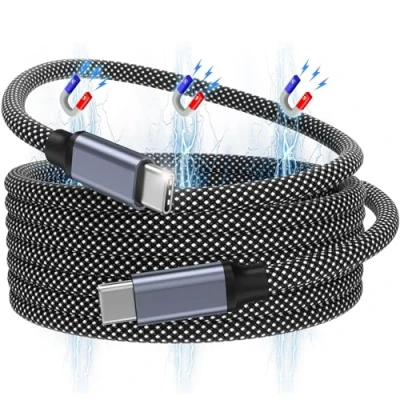 Image of Magtame USB C Cable, 240W Magnetic to Cable 5ft, 5A Nylon Braided Fast Charging Type for Phone 15/15 Pro/15 Pro Max Samsung S22 MacBook Device (Black)