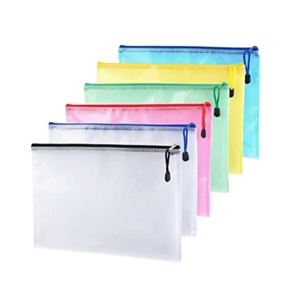 Image of Plastic Wallets A3 Folders Document Bags Zipper Bag Zip Lock Mesh File Wallet, Pack of 6