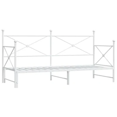 Image of vidaXL Daybed with Trundle/Sofa Bed Steel Frame, White, 90x200 cm, Slatted Base, Convertible