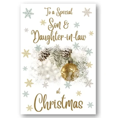 Image of Second Ave Son &amp; Daughter in Law Christmas Gold Bauble Xmas Holiday Festive Greetings Card
