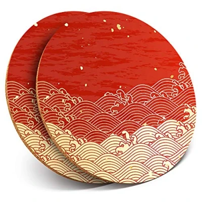 Image of 2 x Round Coasters Pink Japanese Art Japan Fun Cork Backed Home Kitchen Accessory Tea Coffee Mug Mat #2663
