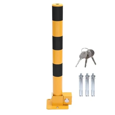 Image of TOPWAY Car Parking Space Lock Bollard, Yellow and Black Lockable Fold Down Barrier Post, Private Park Driveway Guard Saver Blocker, 60cm Height 161897