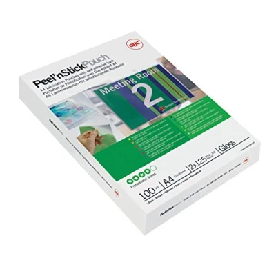 Image of GBC A4 2x75 Micron Peel n&#039; Stick Gloss Laminating Pouches, Pack of 25, 3747527