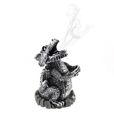 Image of Mystical Silver Dragon Incense Cone Holder 9.5cm x 6cm (1 Pc) Unique &amp; Intricately Designed Captivating Home Decor Aromatherapy Experience