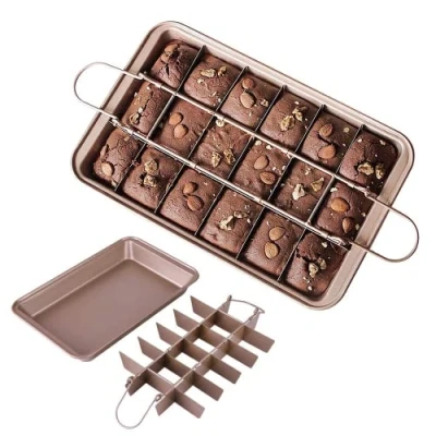 Image of Blkthun Brownie BakingTray with Dividers Pan Non Stick Carbon Steel Bakeware 18 Pre Slice, Tin Oven Baking Tray. 30 X 20 5 cm