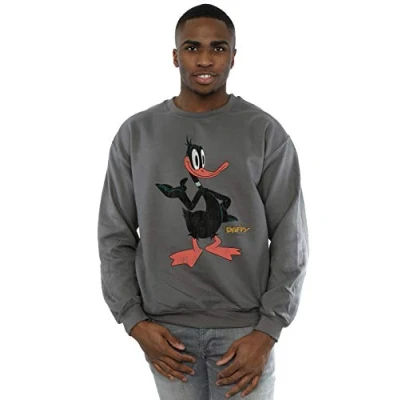 Image of Looney Tunes Men&#039;s Daffy Duck Distressed Sweatshirt Charcoal Large