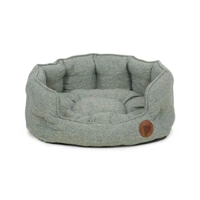Image of Petface Sage Herringbone Low Oval Dog Bed, Medium