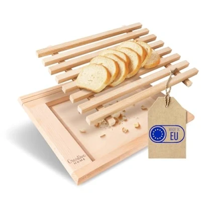Image of Creative Home Wooden Bread Board Cutting Chopping Crumb Catcher 35.5 x 28.5 2 cm Natural Beech Wood Rectangular Perfect for Any Kitchen &amp; Better Than Bamboo