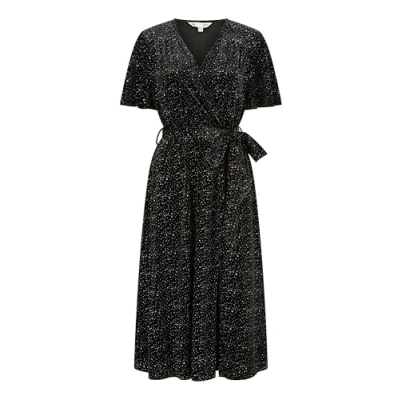 Image of Yumi Black Velvet Sparkle Wrap Midi Dress 16