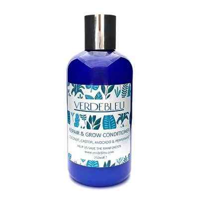 Image of Verdebleu Repair &amp; Grow Conditioner 99% Natural. Castor, Avocado, Peppermint, 250ml. No Silicone/Parabens, pH 5.5, Sensitive Skin. We Donate 5% Profit to Save the Rainforest.
