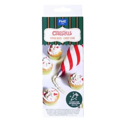 Image of PME CH24IB126 12 Christmas Disposable Icing Piping Bags, Candy Cane, Plastic